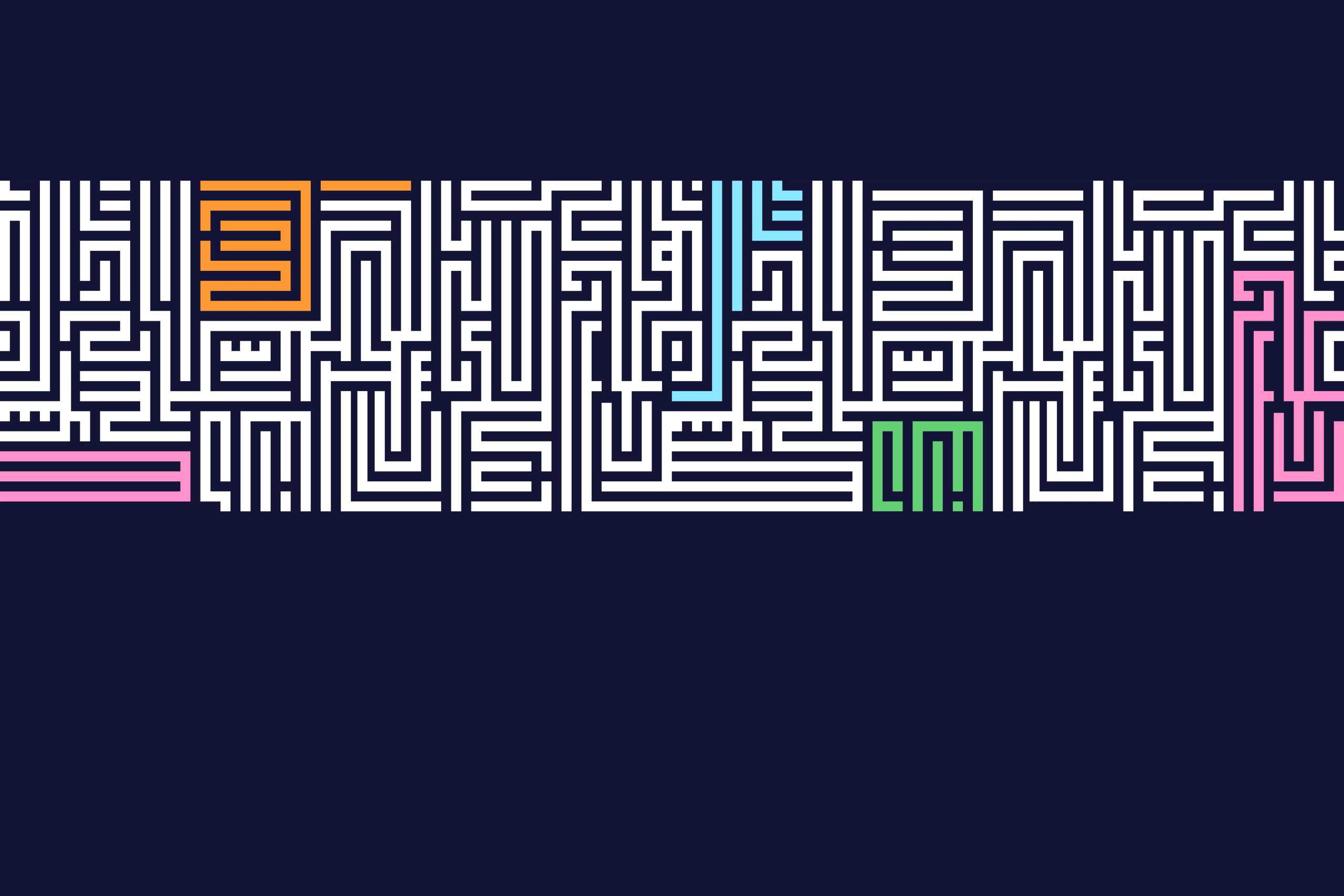 Making sense of higher education – a maze picked out in white with coloured turnings