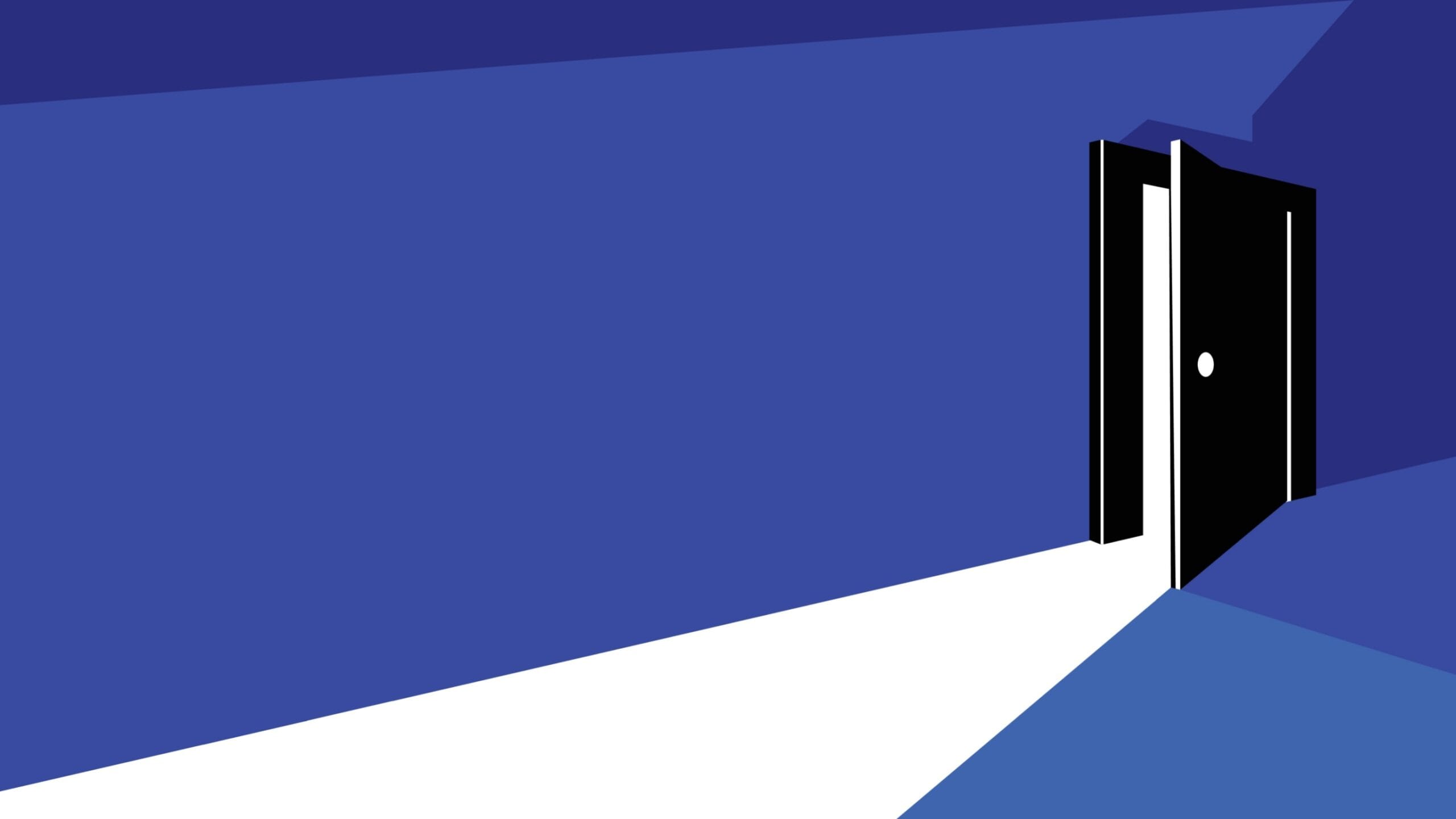 Blue background with a door open letting in white light