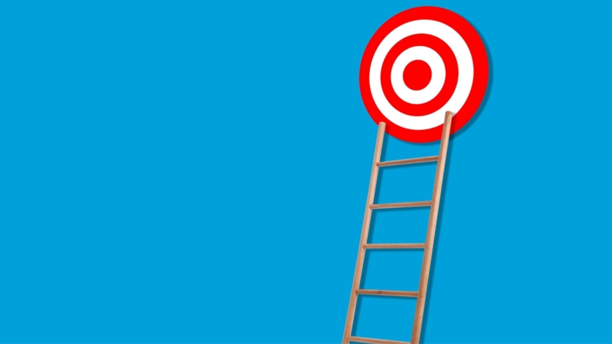Blue background with a ladder and a target