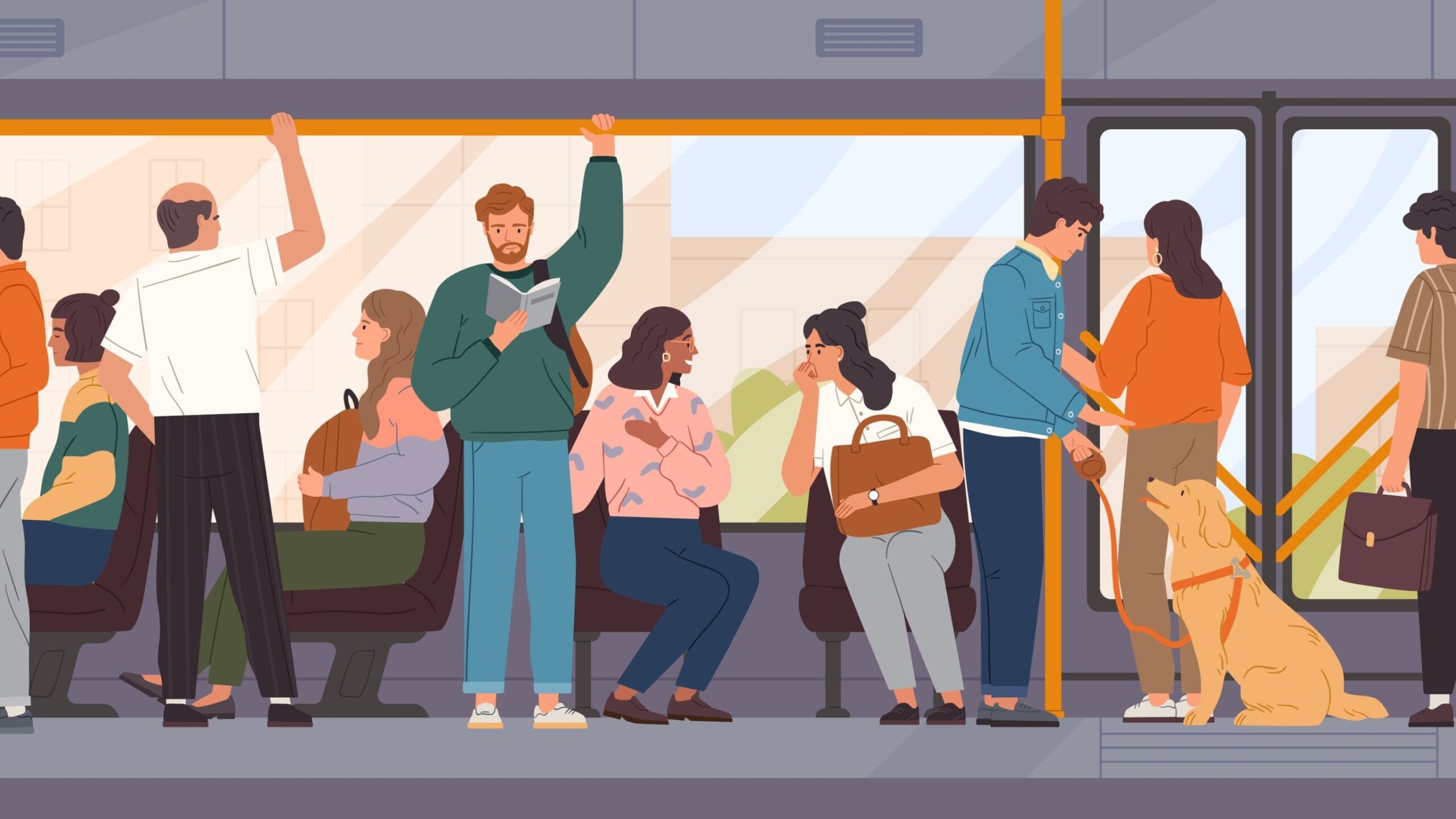 Image of cartoon people on a train