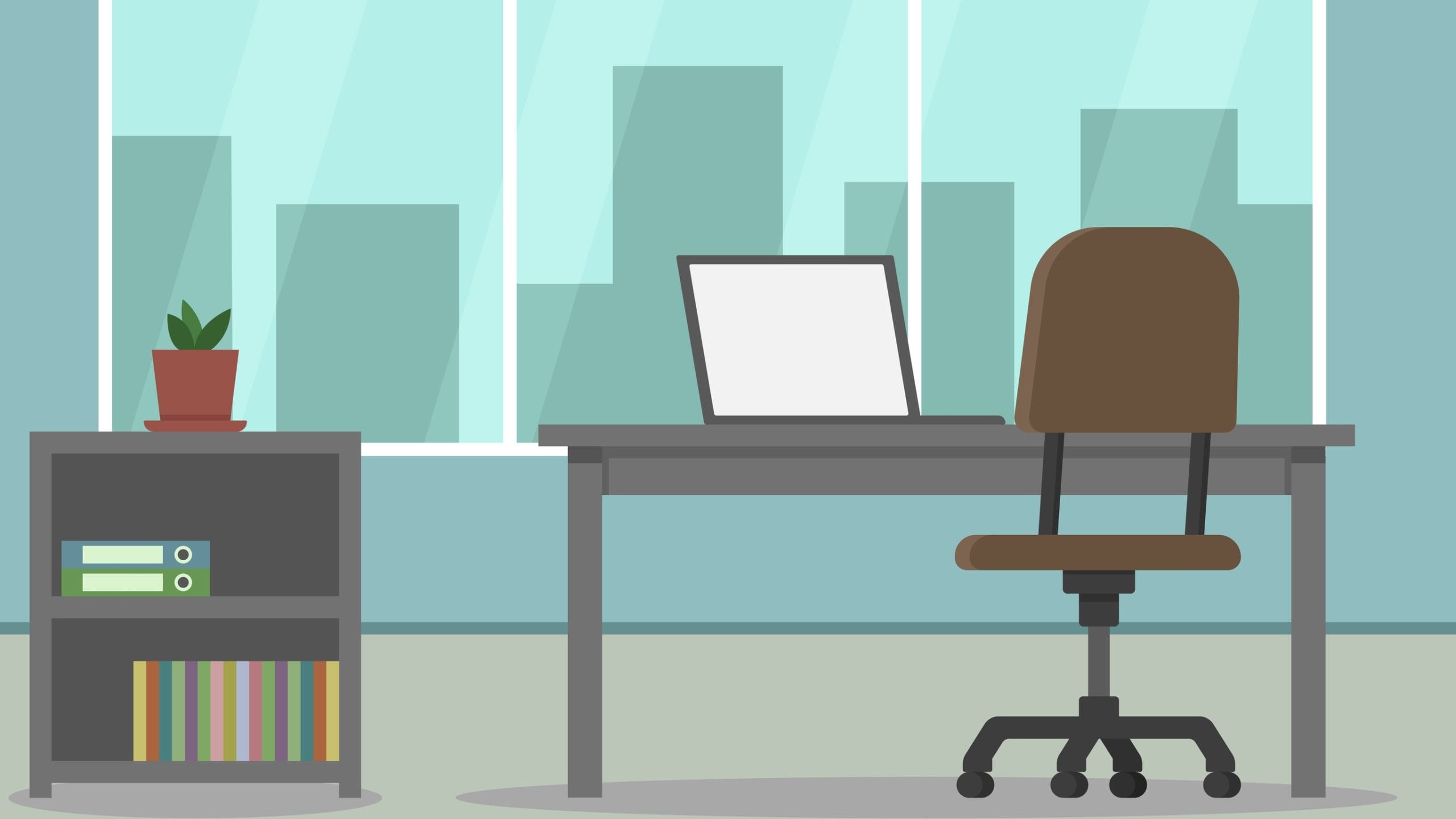 Image of an empty desk and chair in an office