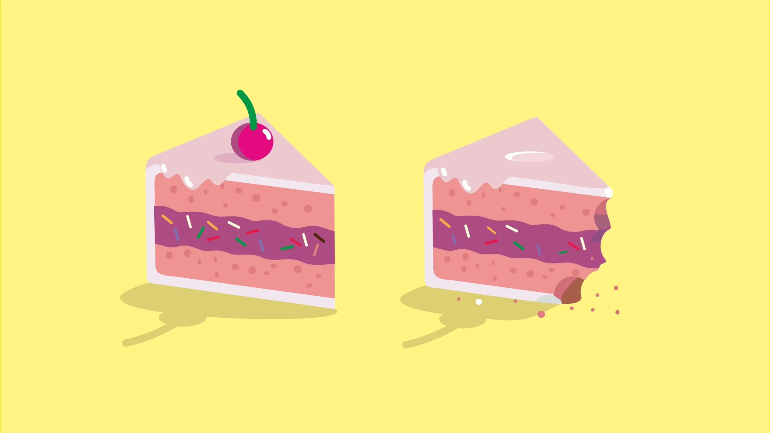 Image of two slices of cake, one with a bite taken out of it