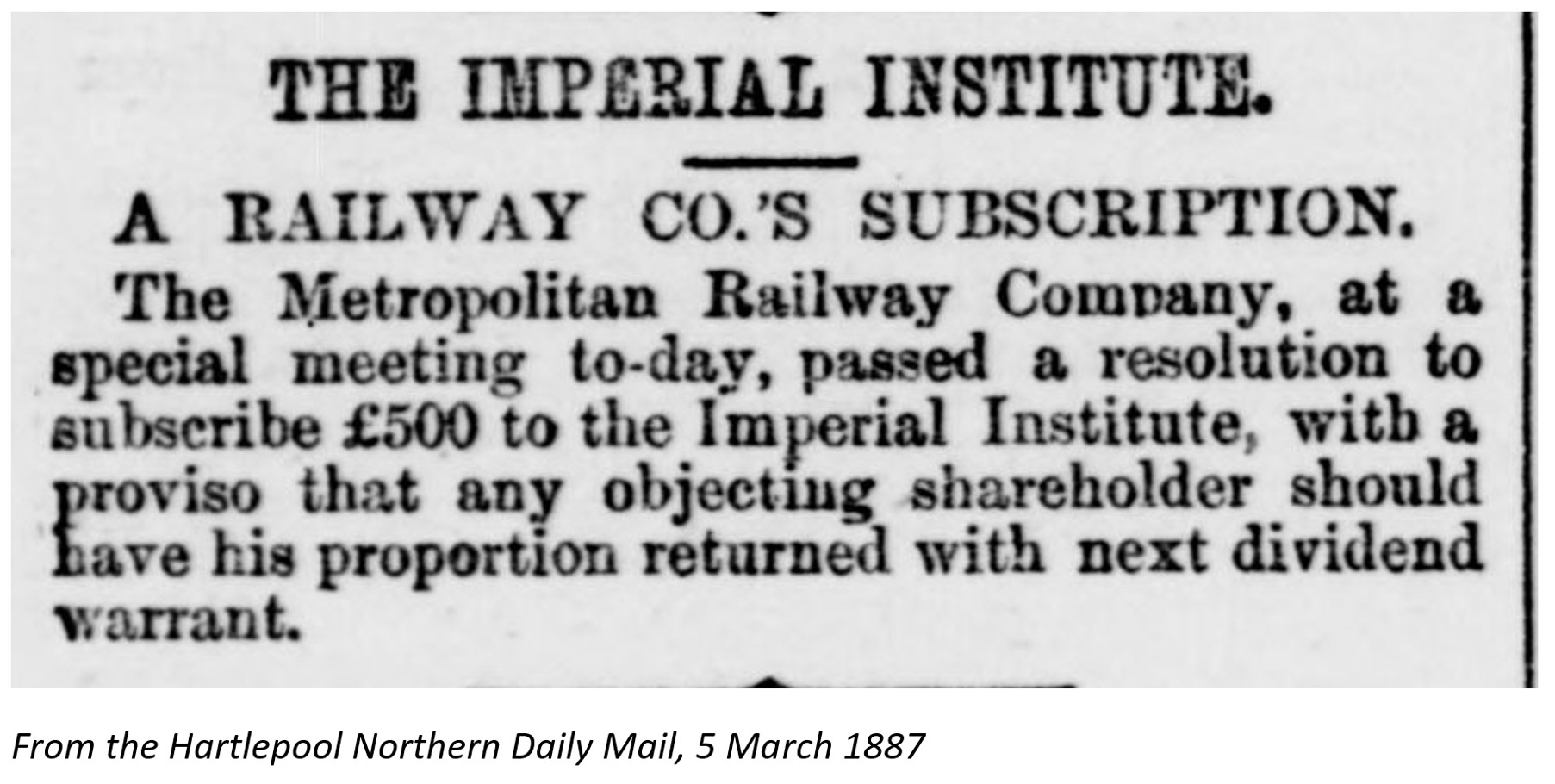 Image of a newspaper clipping about the Imperial Institute