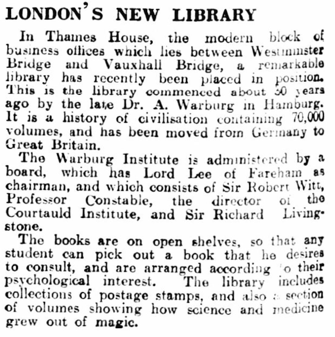Image of a newspaper clipping of the Lancashire Evening news about "London's new library" 