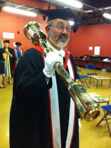 Dr John Whittle, Esquire Bedell. Armed with mace