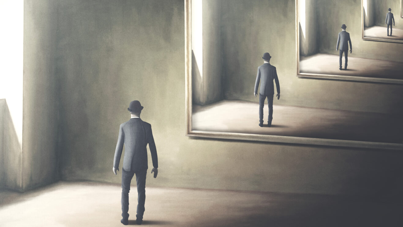 Illustration,Of,Man,Reflecting,Himself,In,The,Mirror,,Loop,Surreal