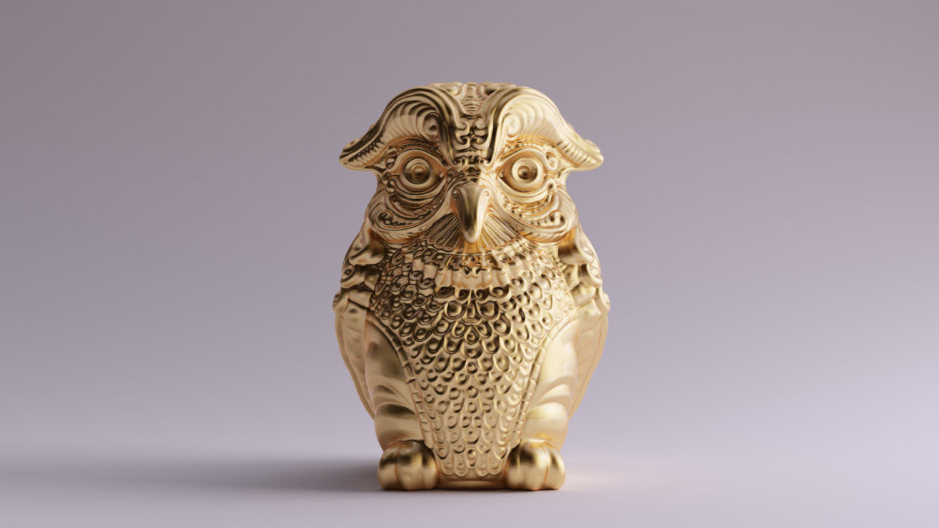 Antique,Gold,Owl,Greek,Goddess,Athena's,Legendary,Metal,Owl,Bubo