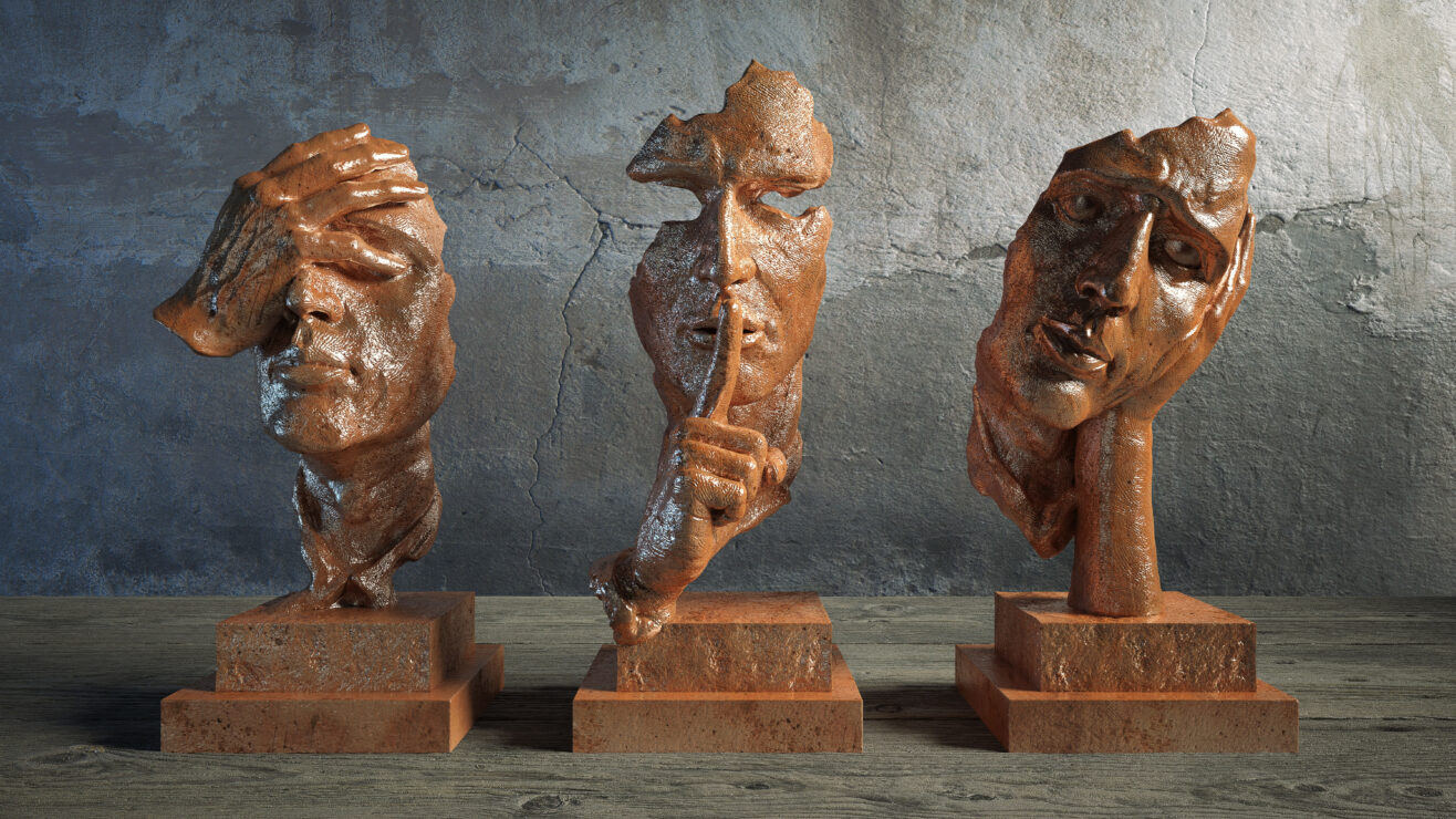 Sculptures,Of,Three,Human,Faces,,Masks,,I,Do,Not,See,