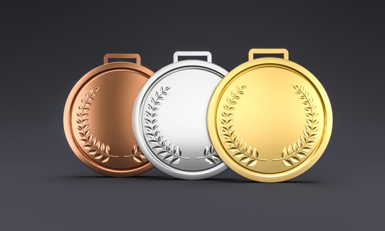Gold,,Silver,,And,Bronze,Medals,With,Laurel,Wreath,Design,,Award