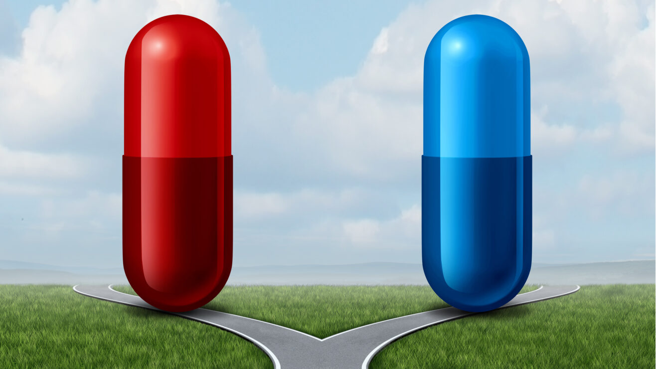 Red,And,Blue,Pill,Choice,As,A,Person,At,A