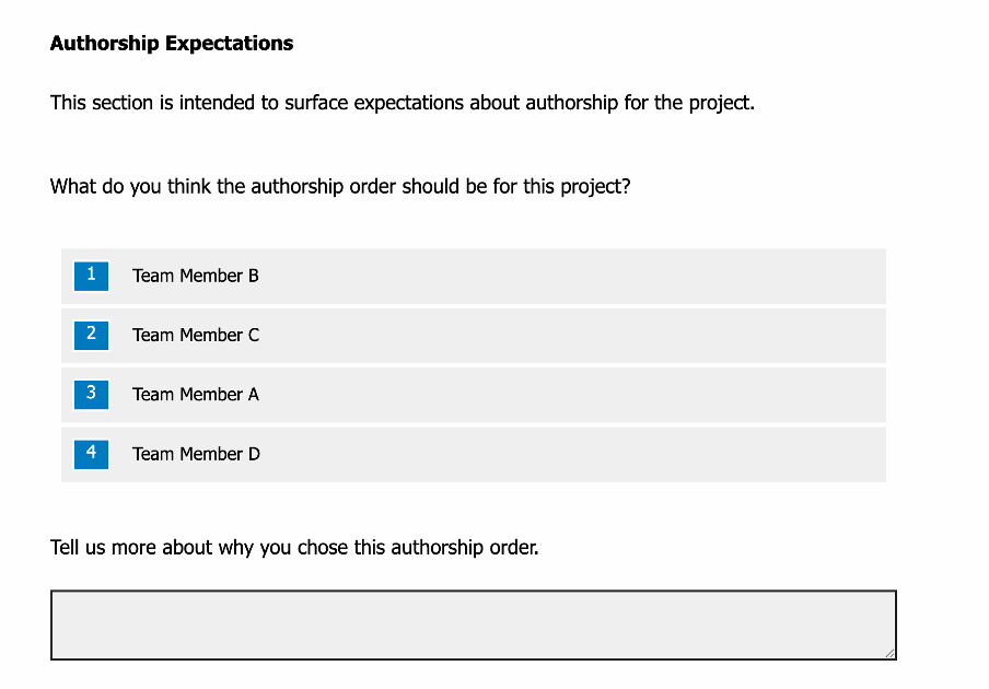 Screenshot of a form that asks an author what contribution they made to the research project